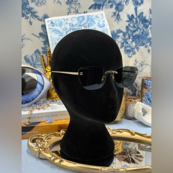 🆕 CHANEL 🧿 NWOT CH4286T Cat Eye Rimless Sunglasses, Titanium & Light Gold - Picture 3 of 16